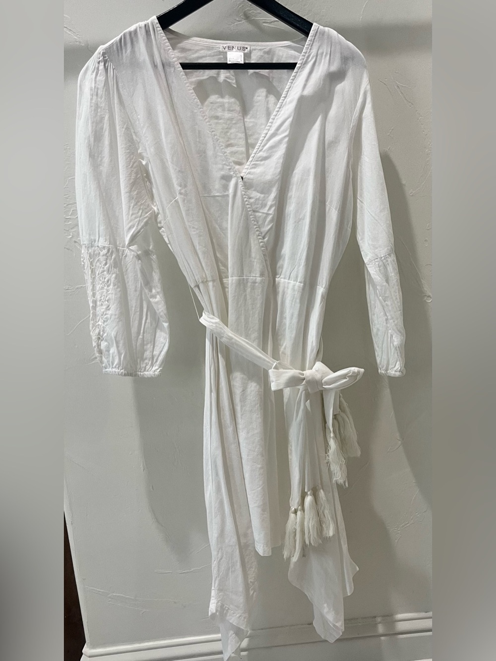 Venus Women’s White Cotton Dress with Tassel Tie
